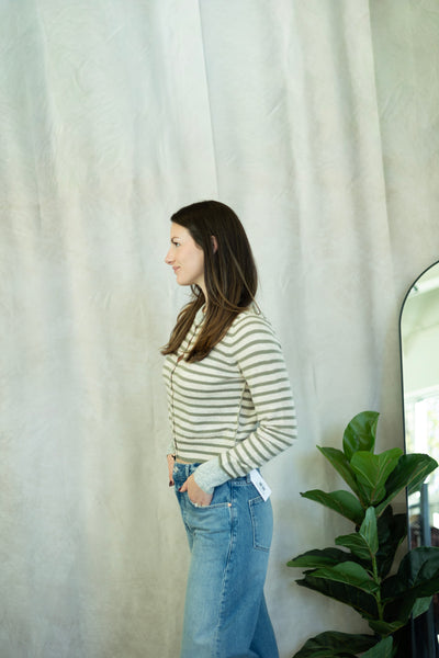 Cream and olive striped sweater
