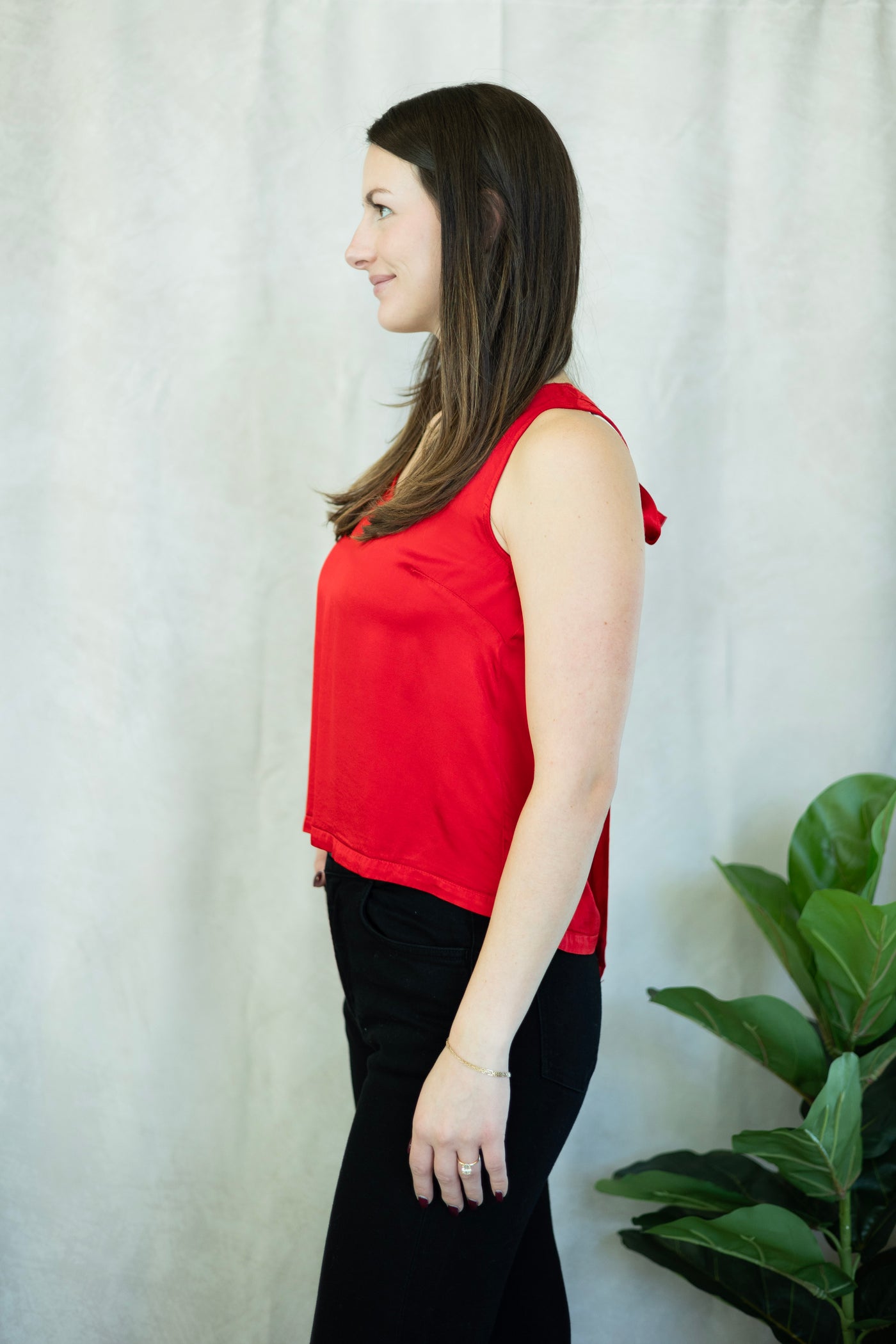 Red, satin holiday tank top