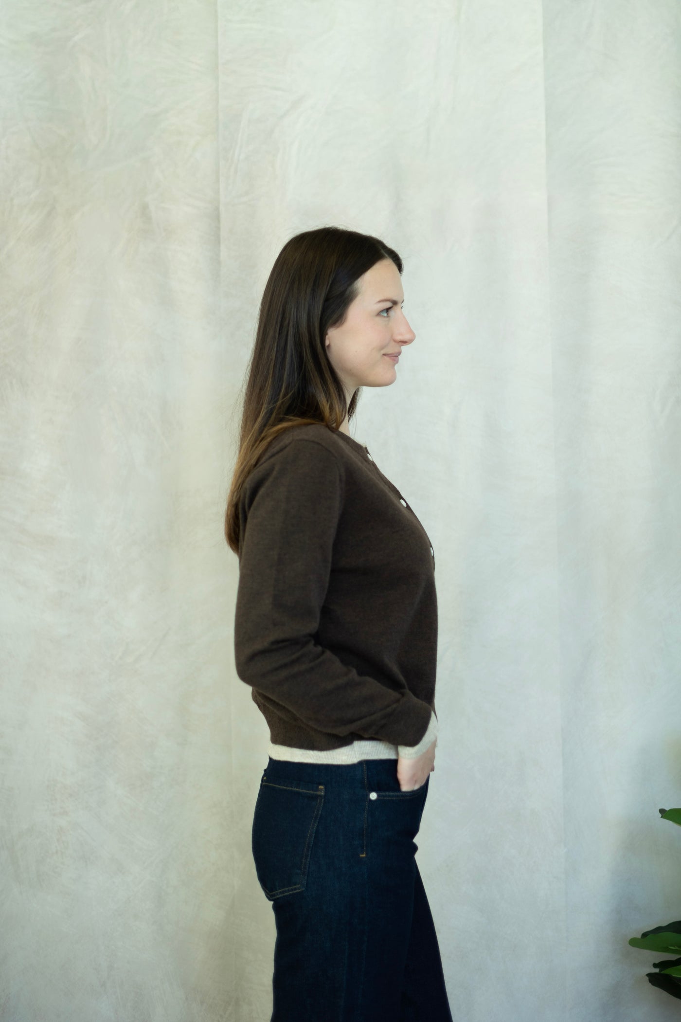 Elevated, brown cardigan