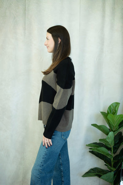 Black and brown color block sweater