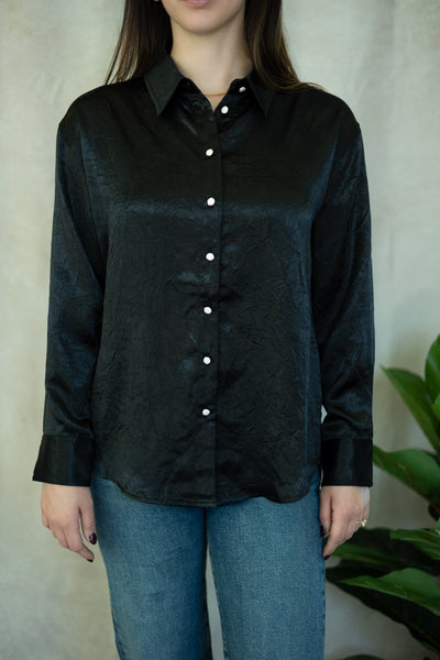 Black, textured, button down blouse