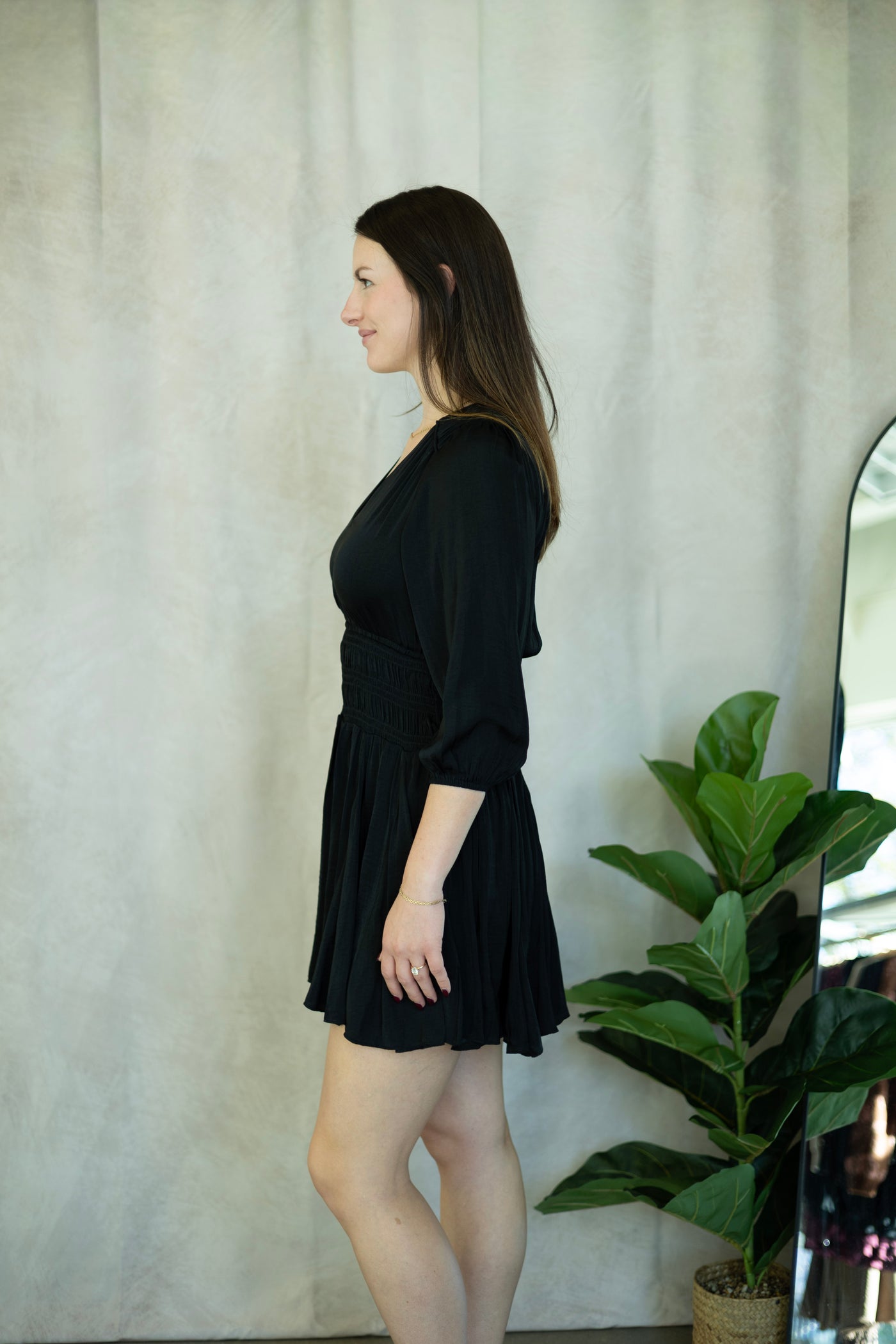 Black dress with cinched waist