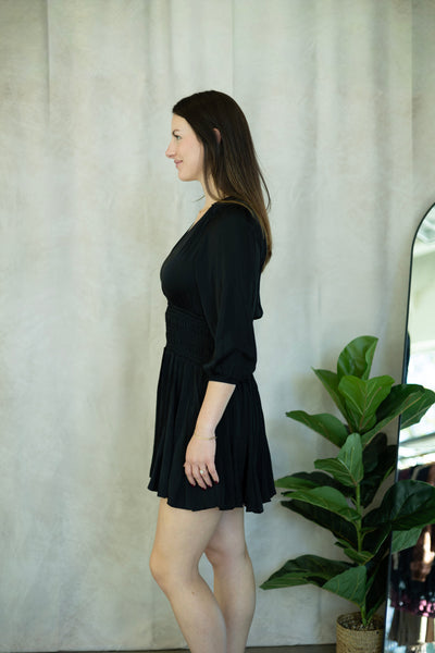 Black dress with cinched waist