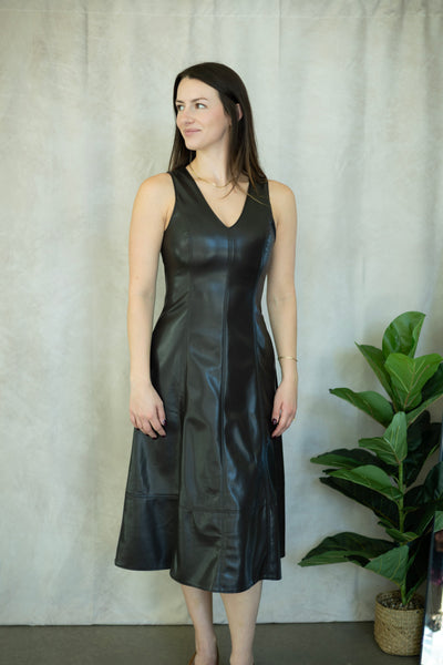 Long, faux leather dress