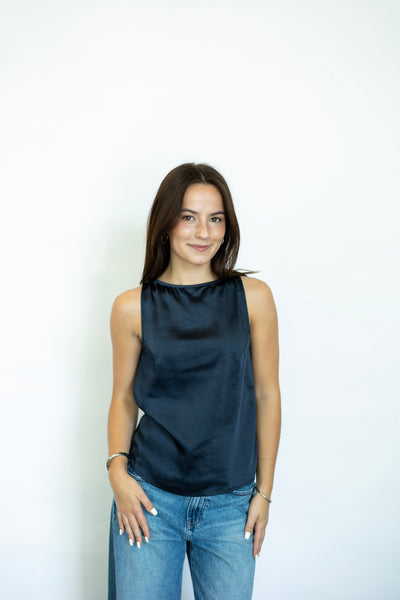 Navy blue satin tank top