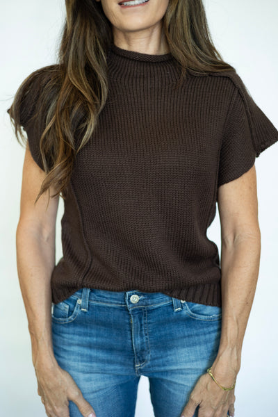 Brown short sleeve sweater for women