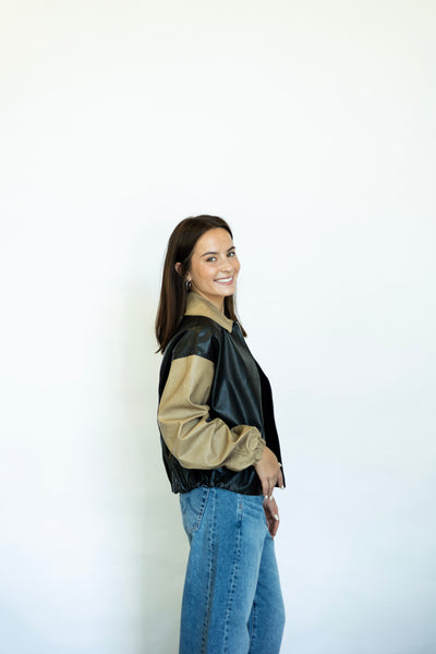 Leather bomber jacket for women