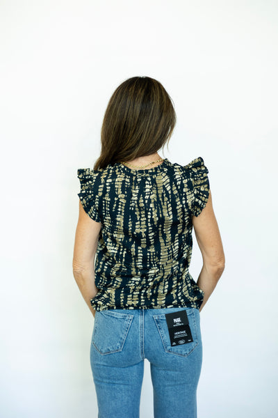 Print ruffles sleeve blouse