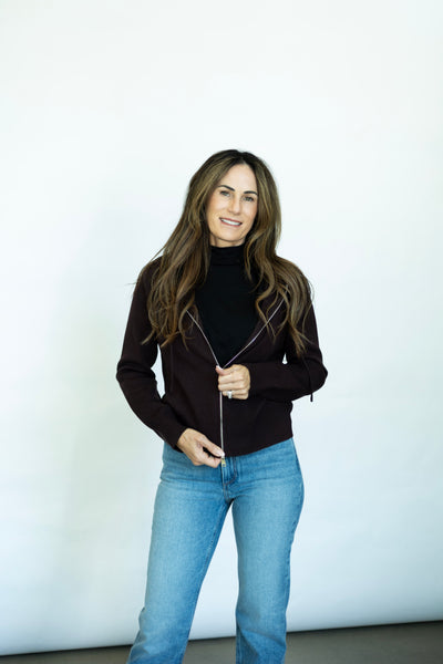 Brown zip up sweater for women