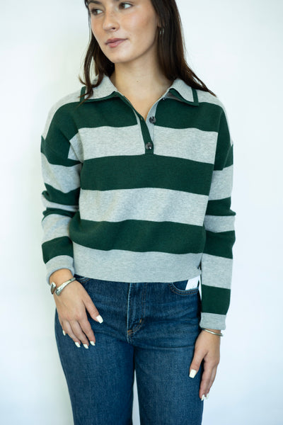 Double collar striped sweater