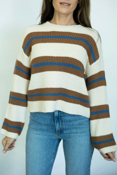 Brown and blue striped sweater