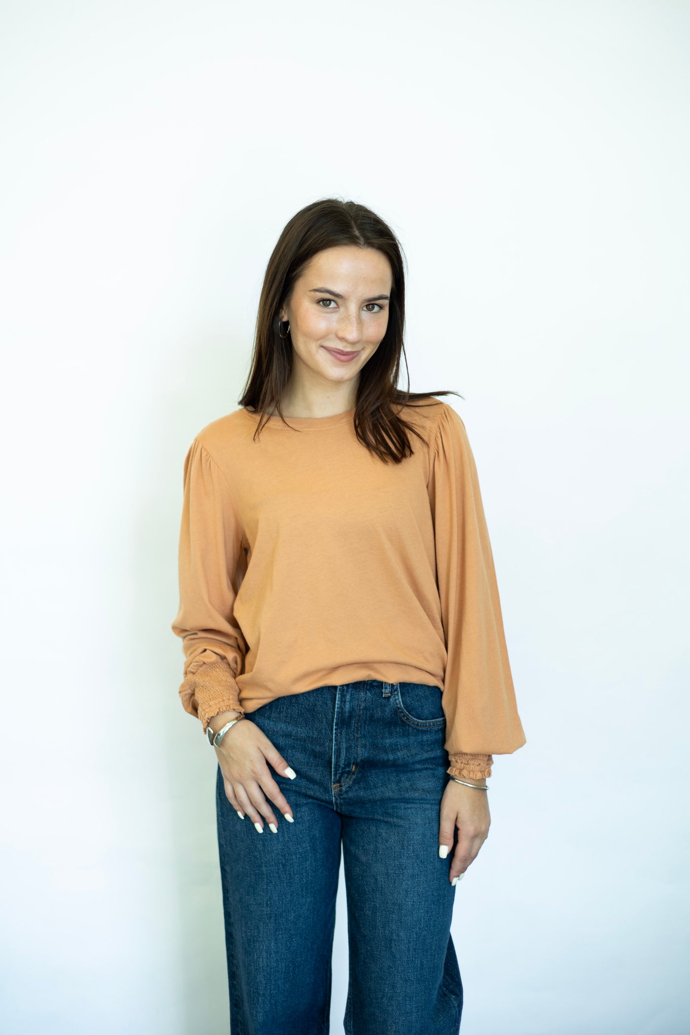 Orange long sleeve elevated basic tee