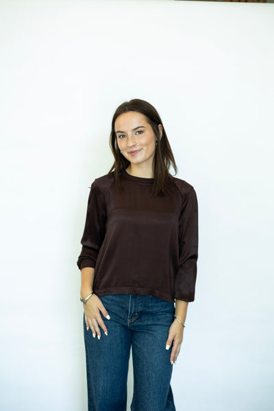 Brown satin long sleeve top
