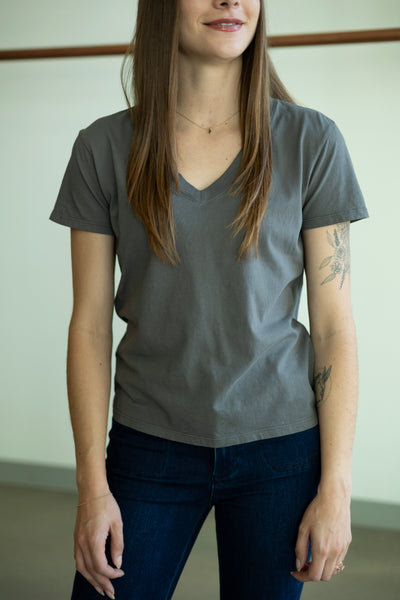 Weekdays V-Neck Tee Washed Grey