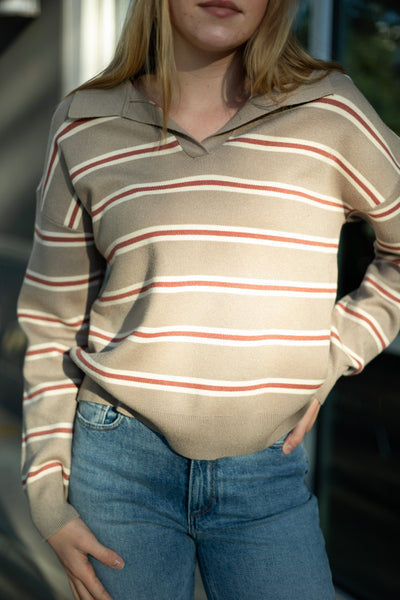 Stripe Polo Collared Sweater