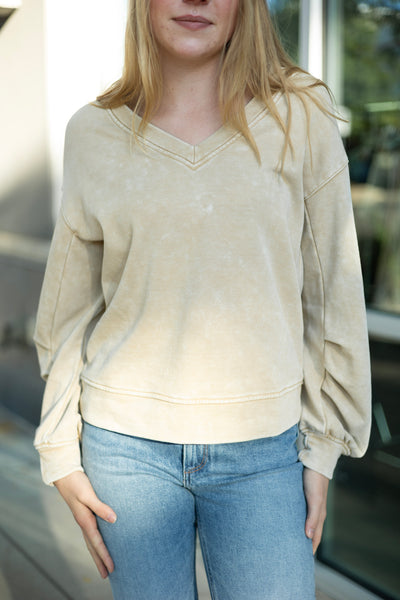 Washed Knit V-Neck Pullover