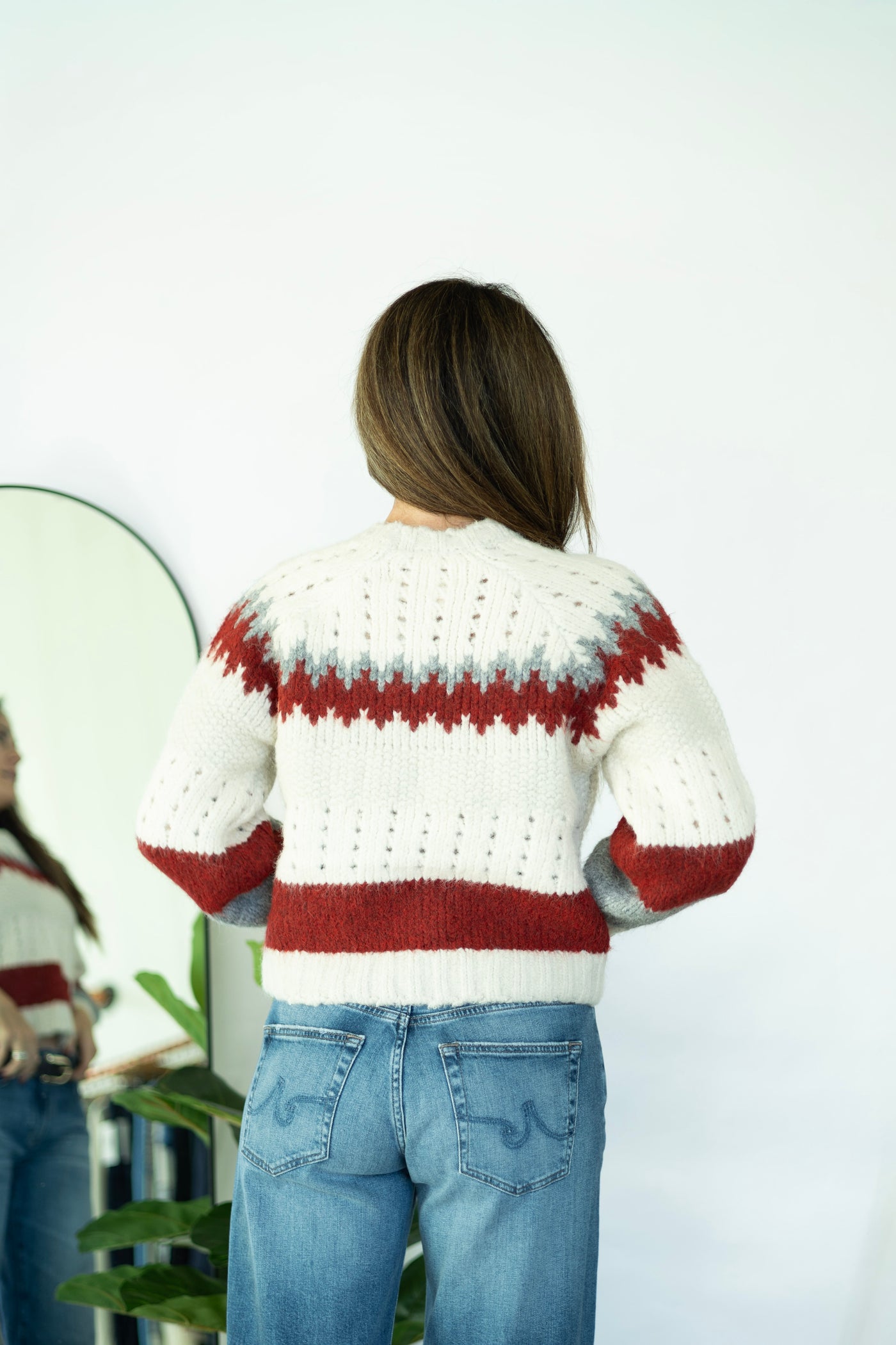 White, red, and gray sweater