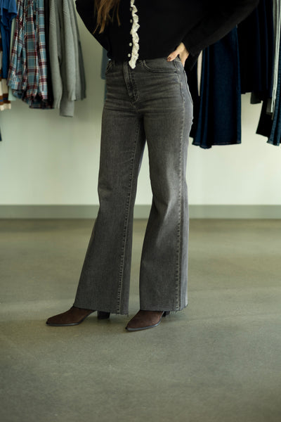Long, wide leg, black jeans for women
