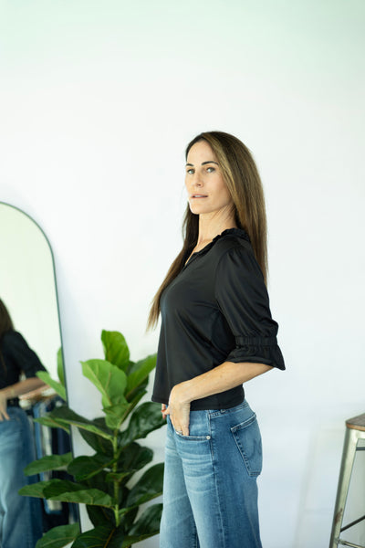 Ruffle Neck Elbow Sleeve Ruma Top