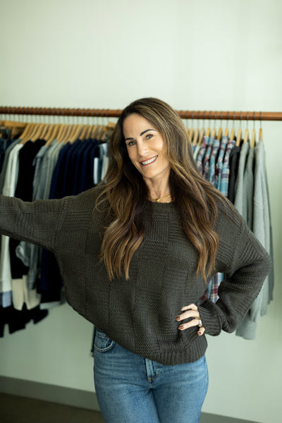 Olive green, textured sweater