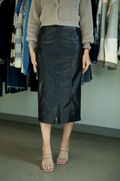 Reine Faux Leather Midi Skirt