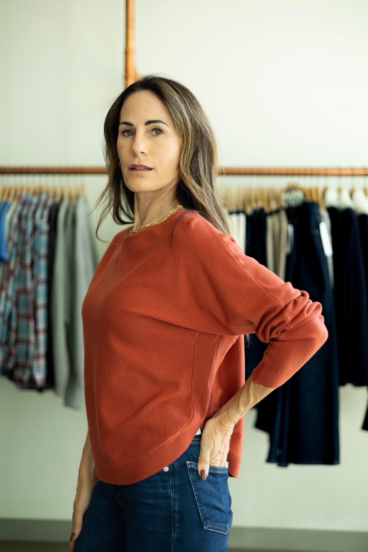 Orange, light sweater