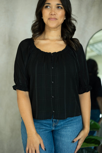 Elbow Length Sleeve Button Down Top