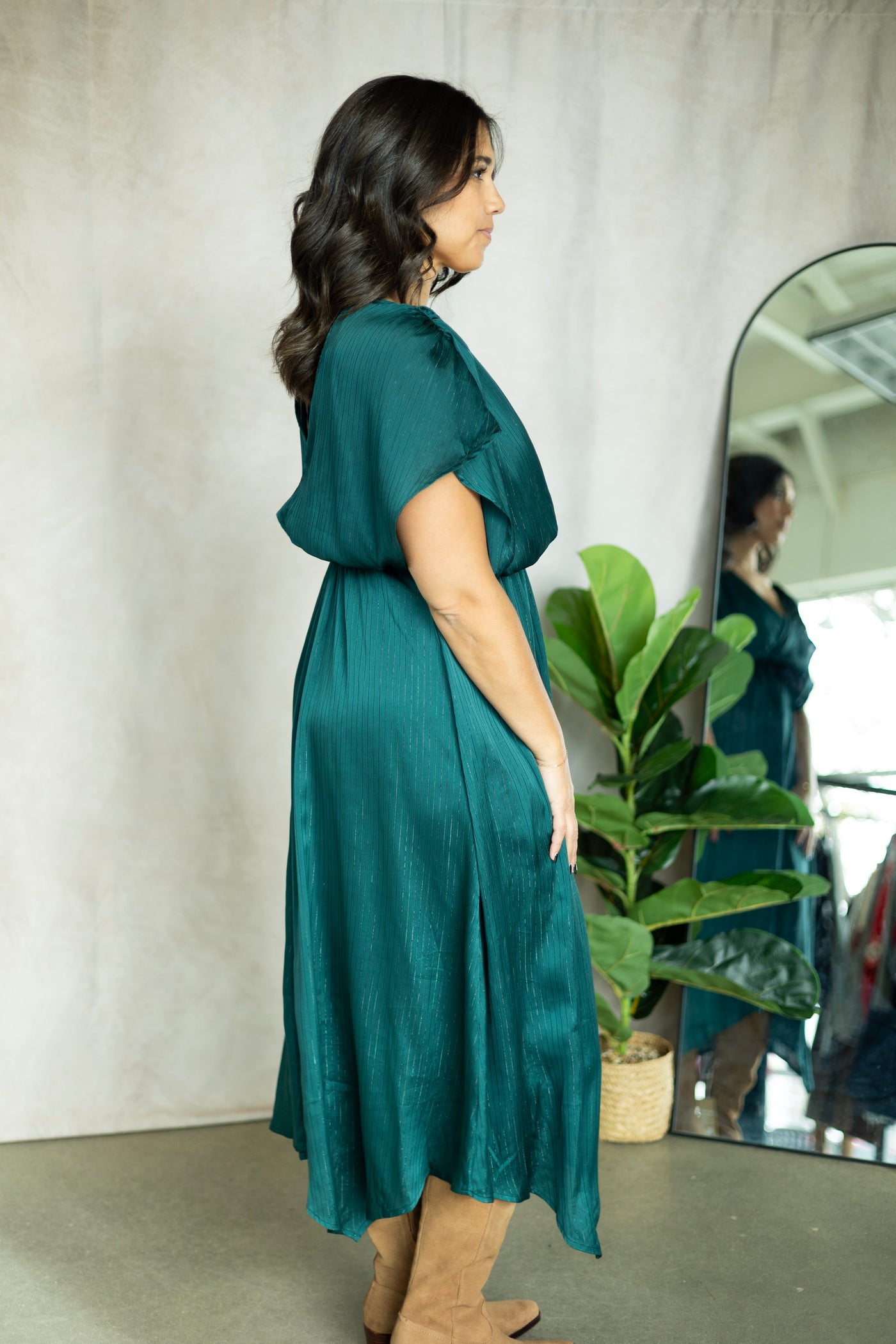 Surplice Handkerchief Midi Dress