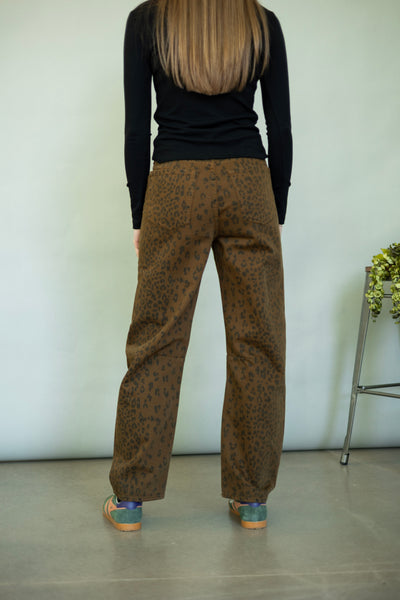 Cheetah print barrel jeans