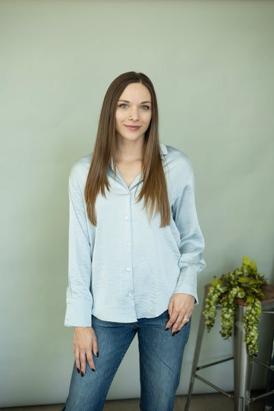 Light blue, satin button up