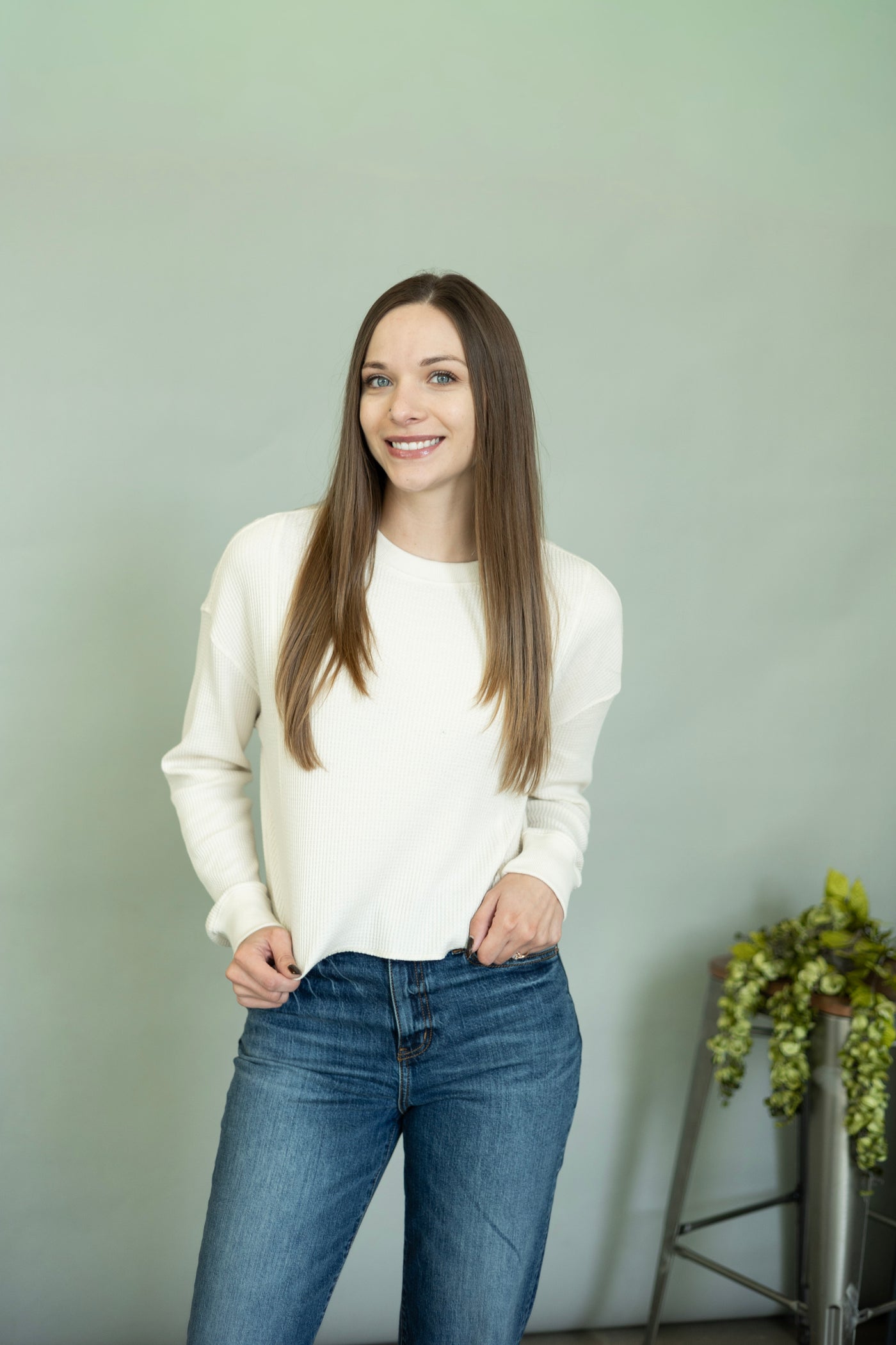 Waffle knit, thermal top for women