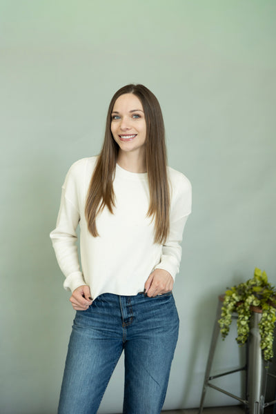 Waffle knit, thermal top for women