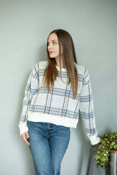 Blue & brown plaid sweater