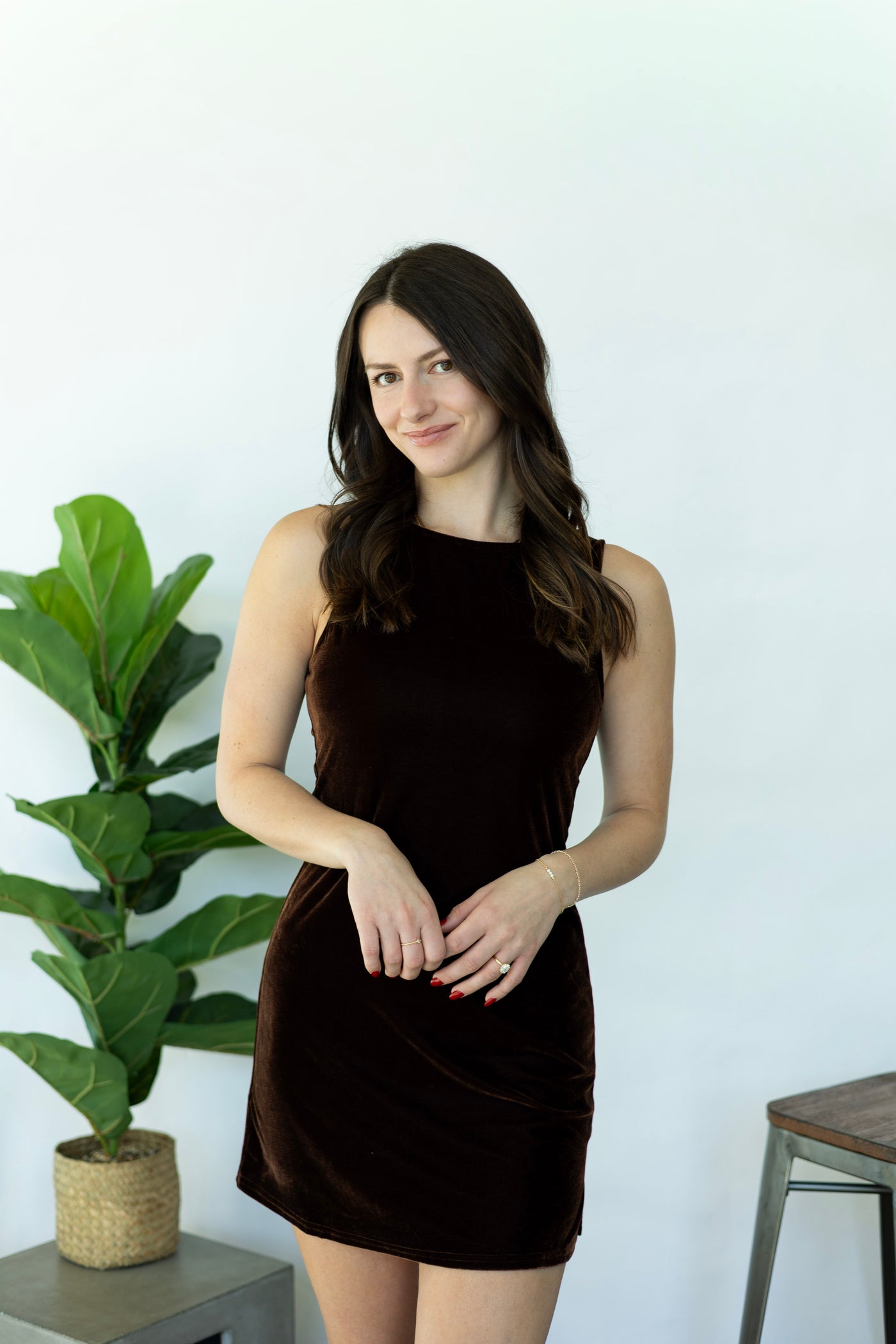 Brown, velvet mini dress