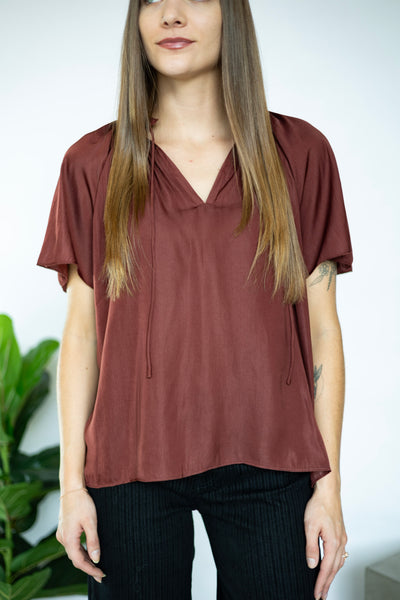 Maroon short sleeve blouse