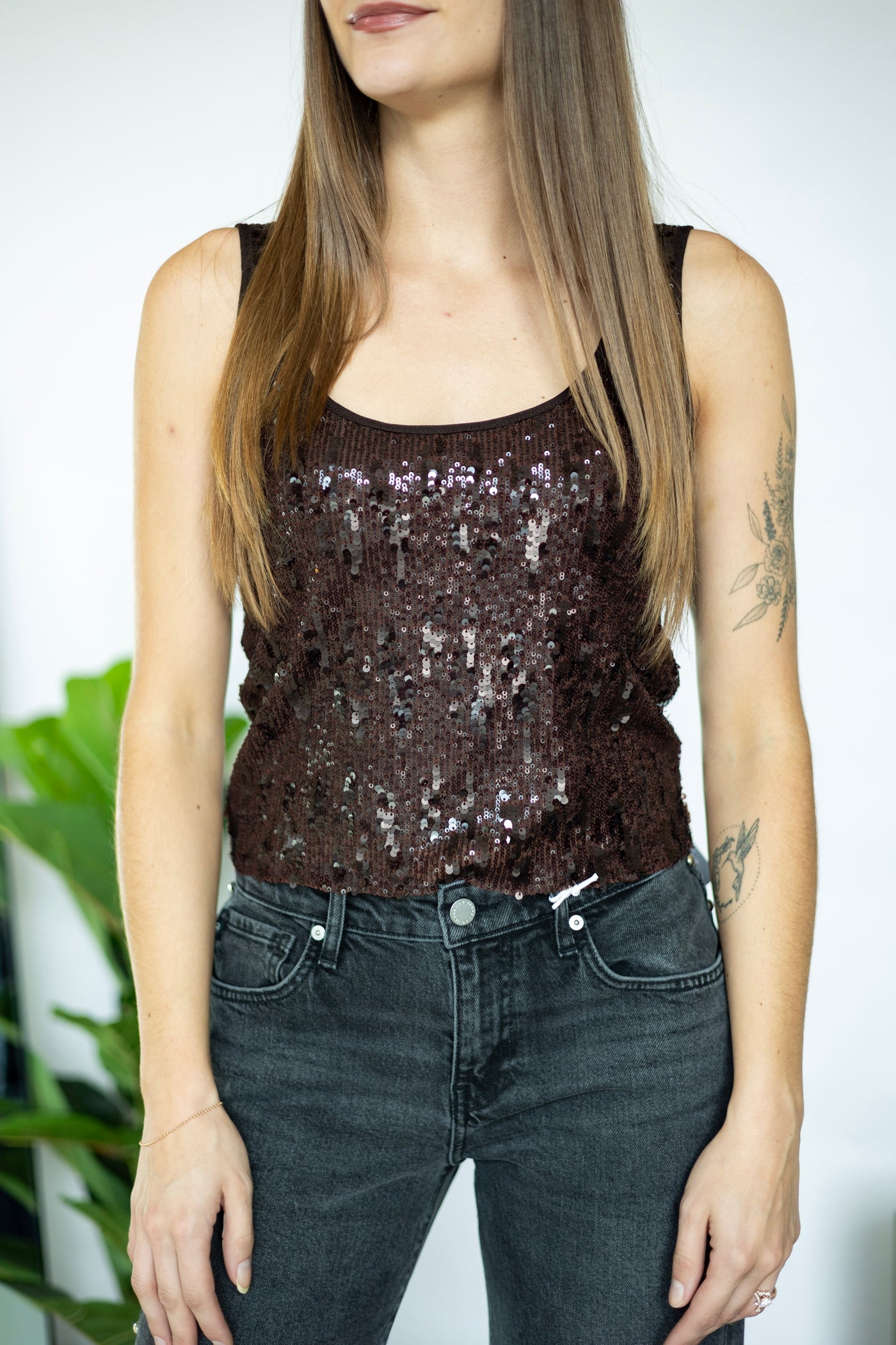 Brown sequin top
