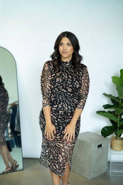 Animal print, sheer fitted dress