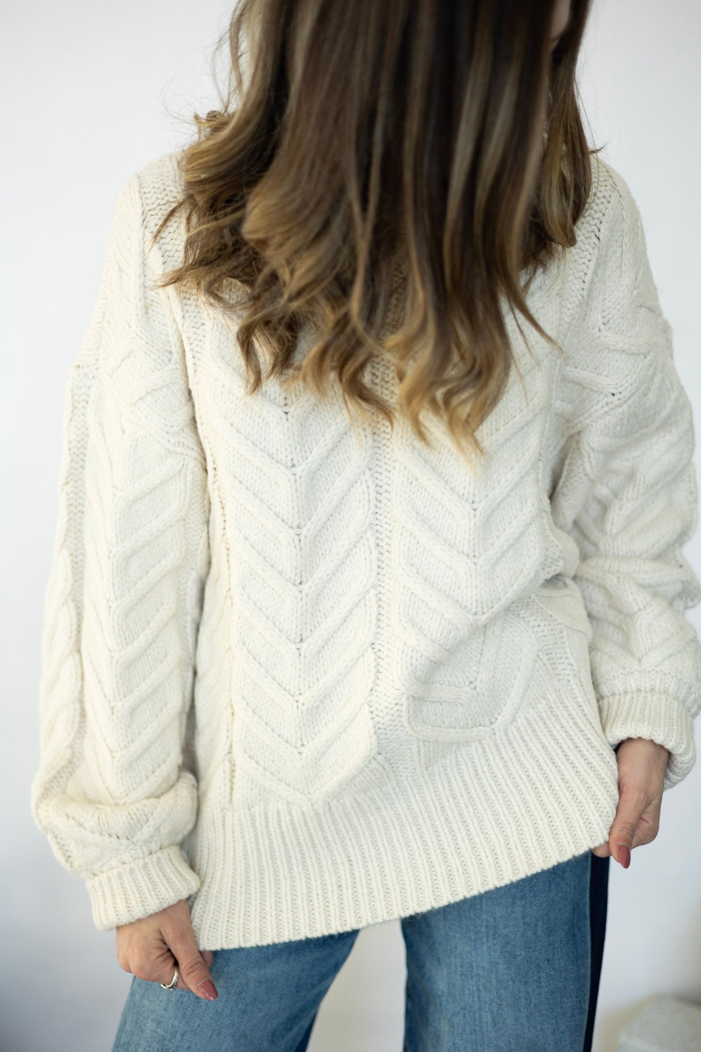Cream, oversized, cable knit sweater