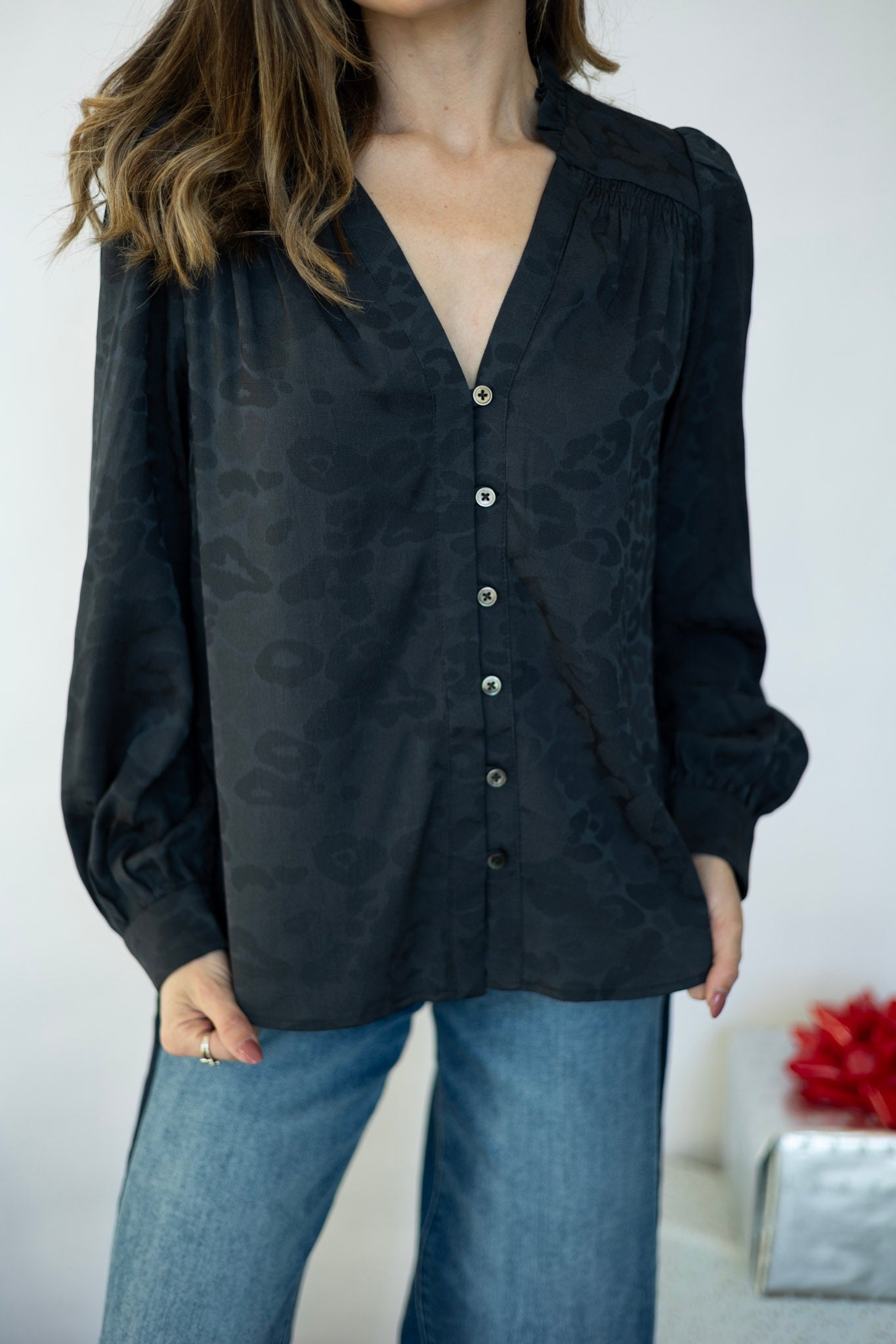 Cheetah print, long sleeve blouse