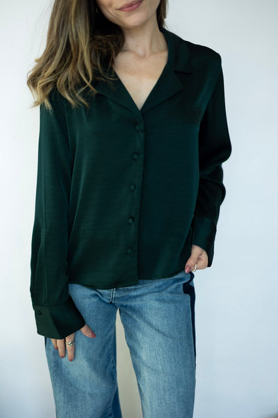 Green button down blouse