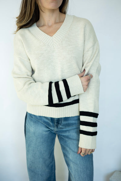V-neck sweater with stripes