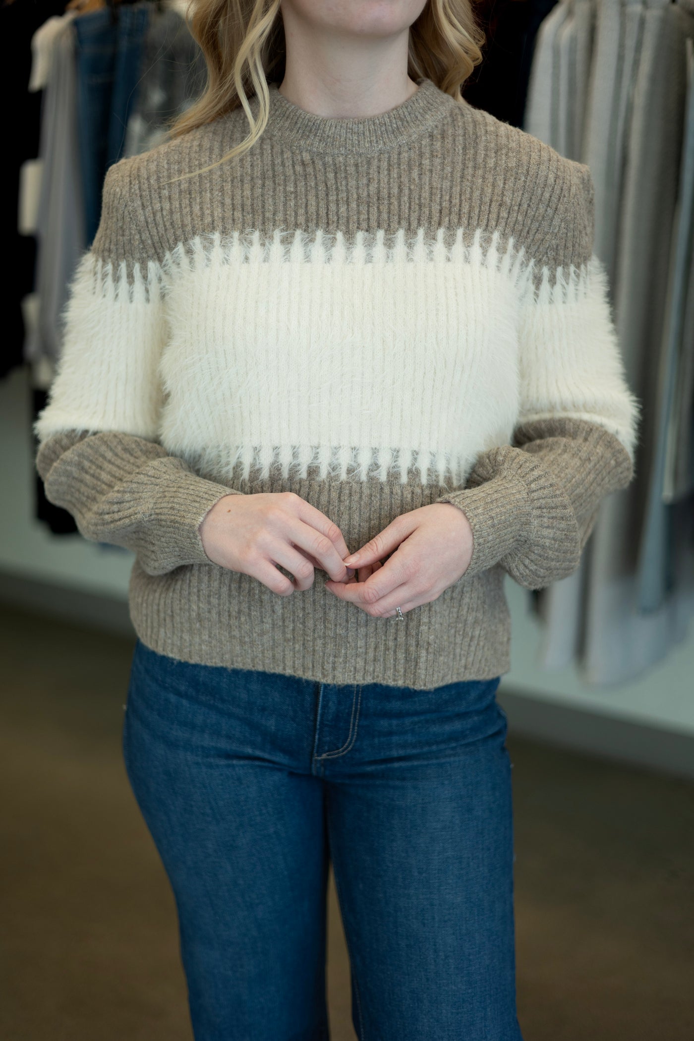 Multi-textured sweater for women