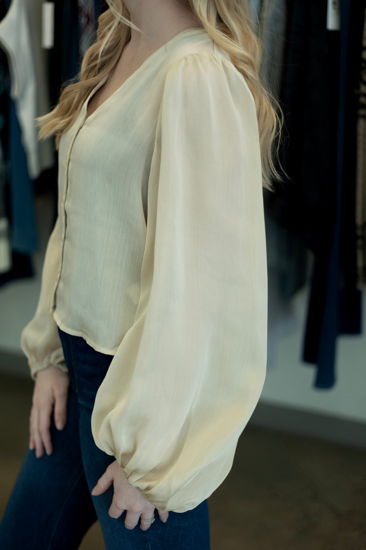 Champagne button down blouse