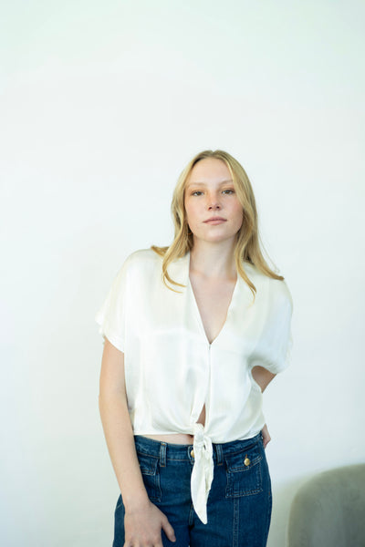 White, satin tie top