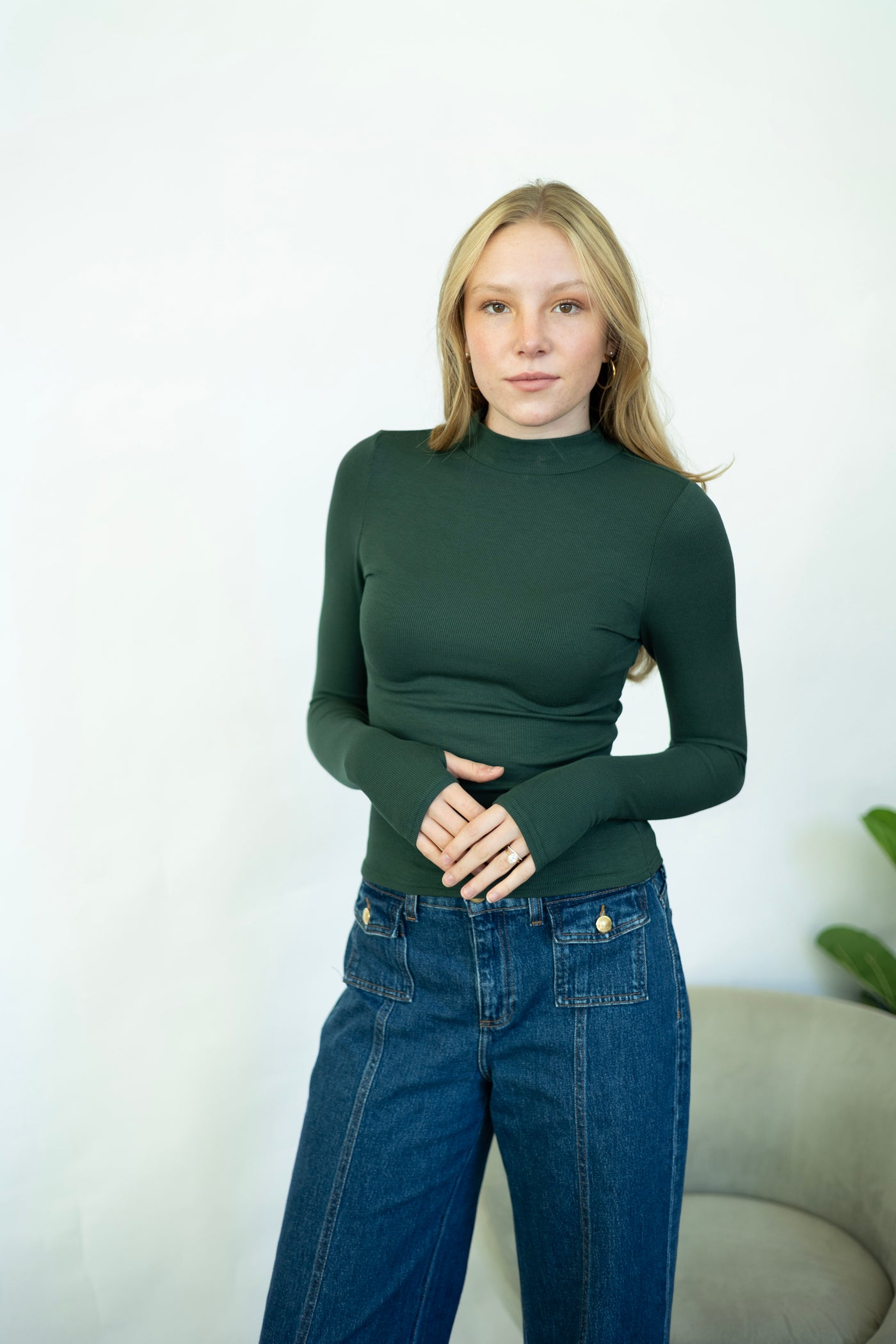 Green mock neck long sleeve