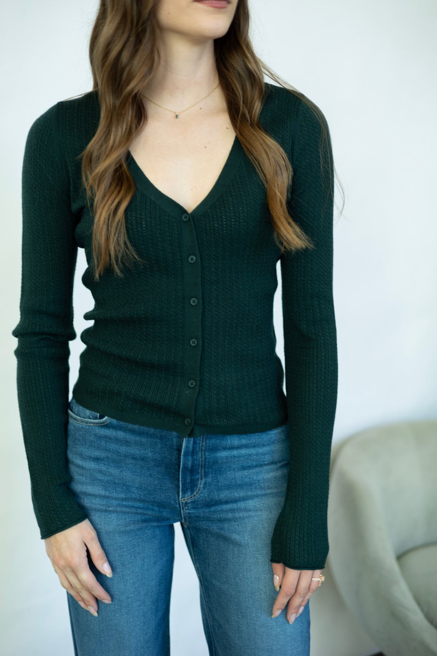 Dark green button down sweater top