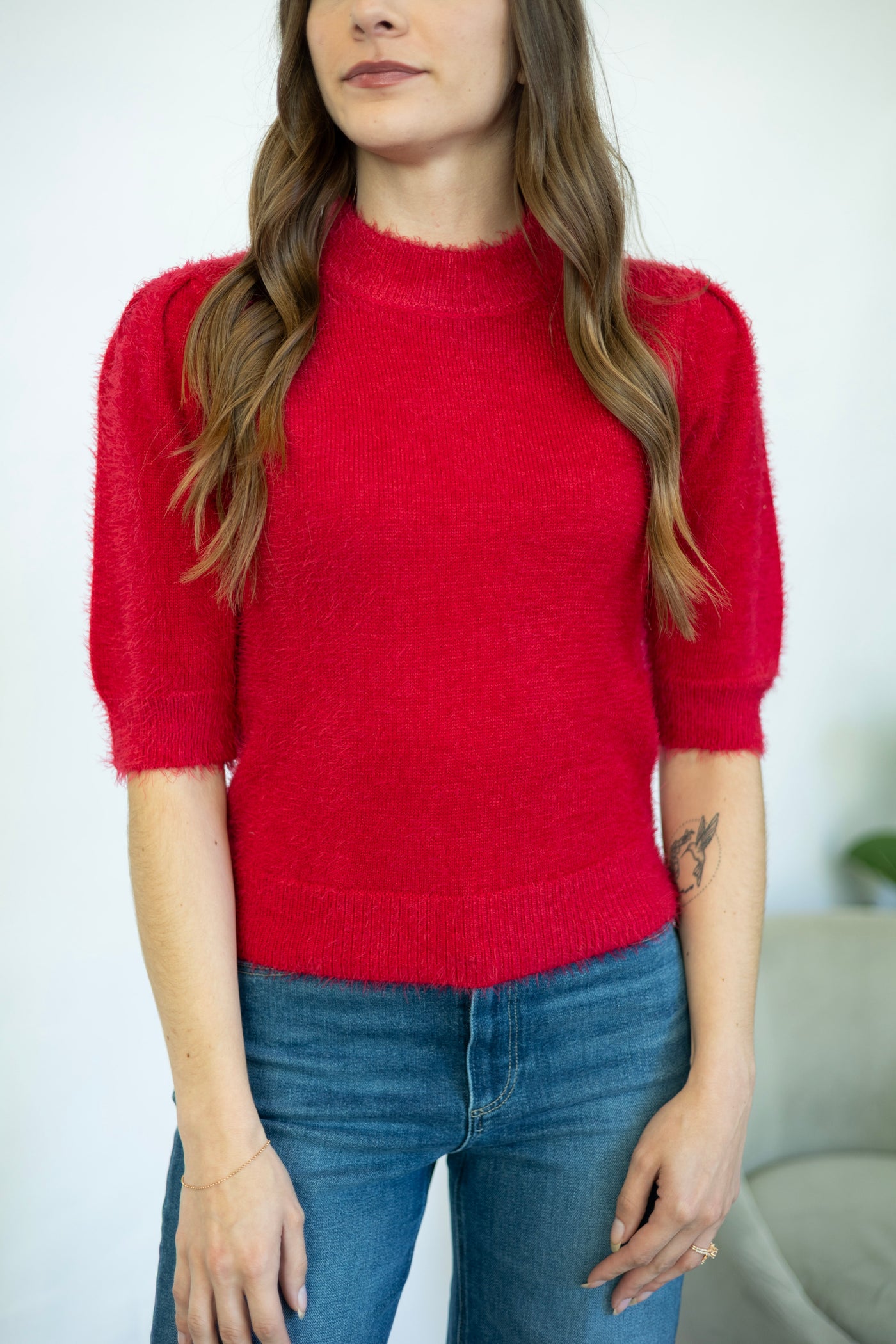 Vibrant red half sleeve sweater