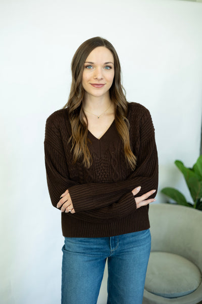 Classic brown v-neck sweater for women