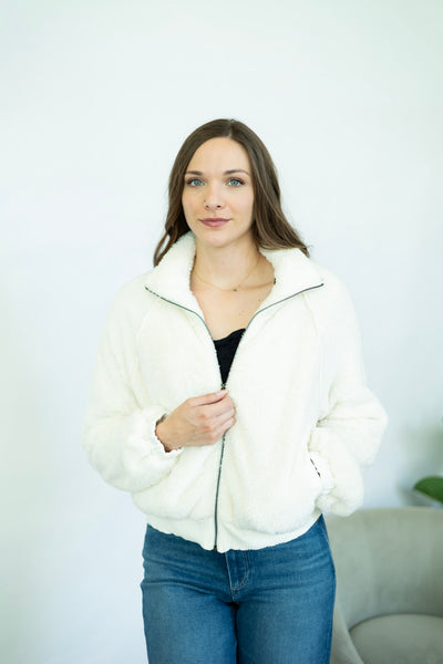 Fuzzy white jacket for women