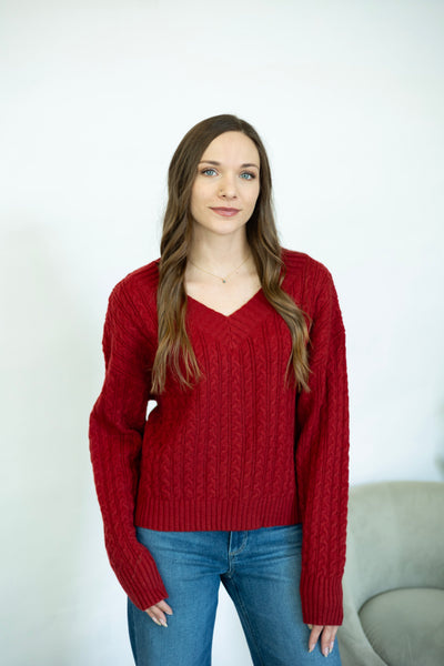 Crimson red v-neck sweater